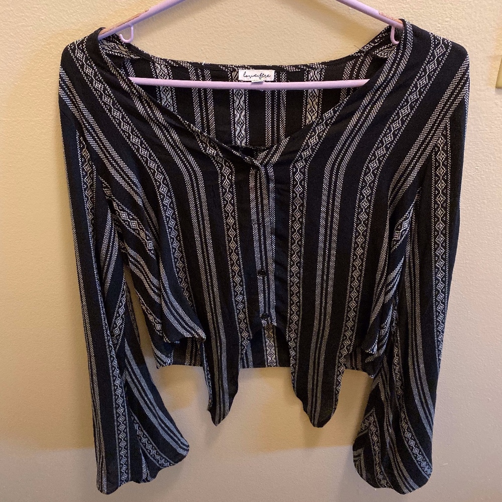 Black and White Long Sleeve Crop Top